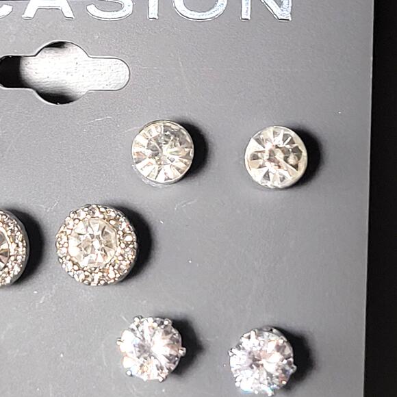 Occasion 8-Pair Rhinestone Earrings Set Studs Hoops Silver Tone Kohl’s New - Picture 4 of 12